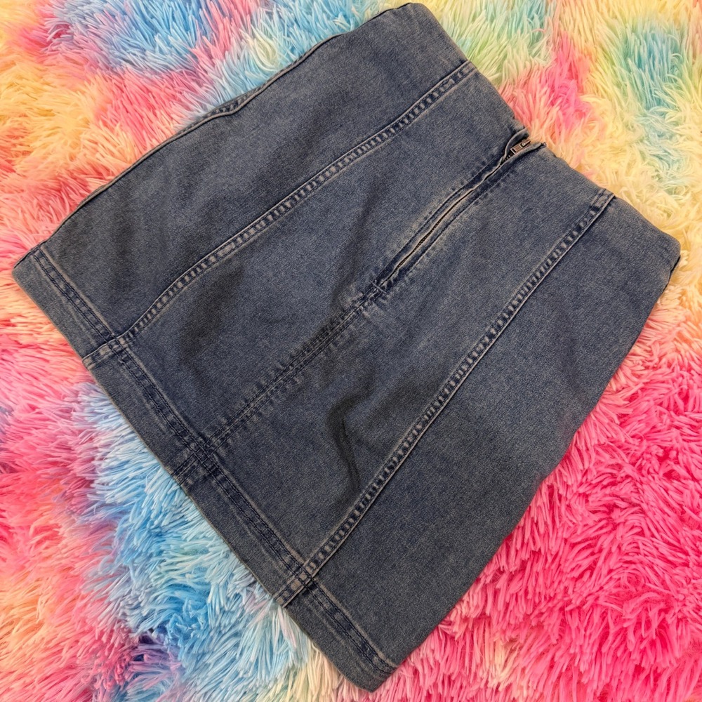 Free People Denim Mini Skirt High Waisted Seamed Blue Jean Medium Wash Size 2 - Picture 5 of 6
